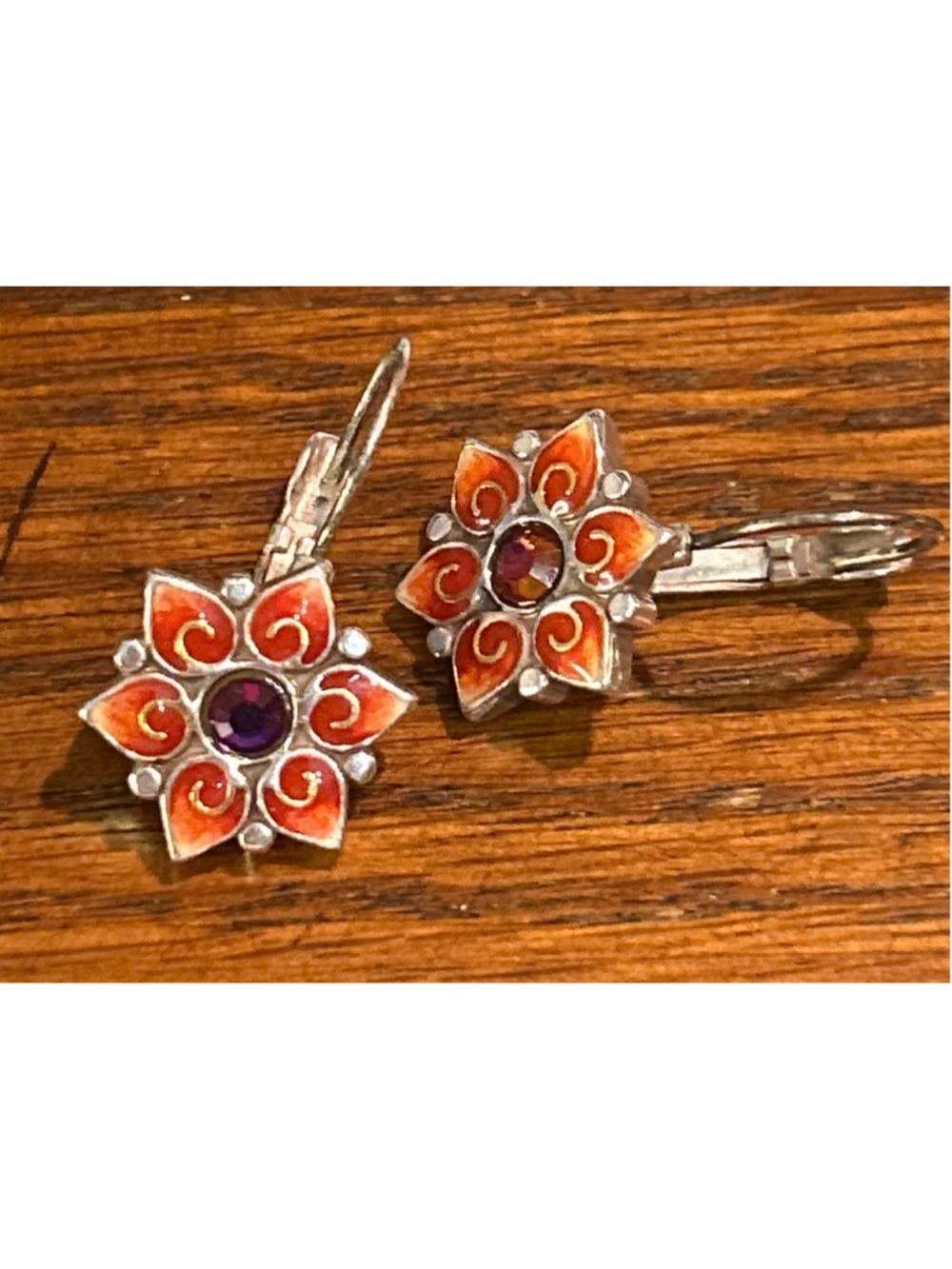 Women's Brighton Garden of Eden orange enamel flower leverback earrings